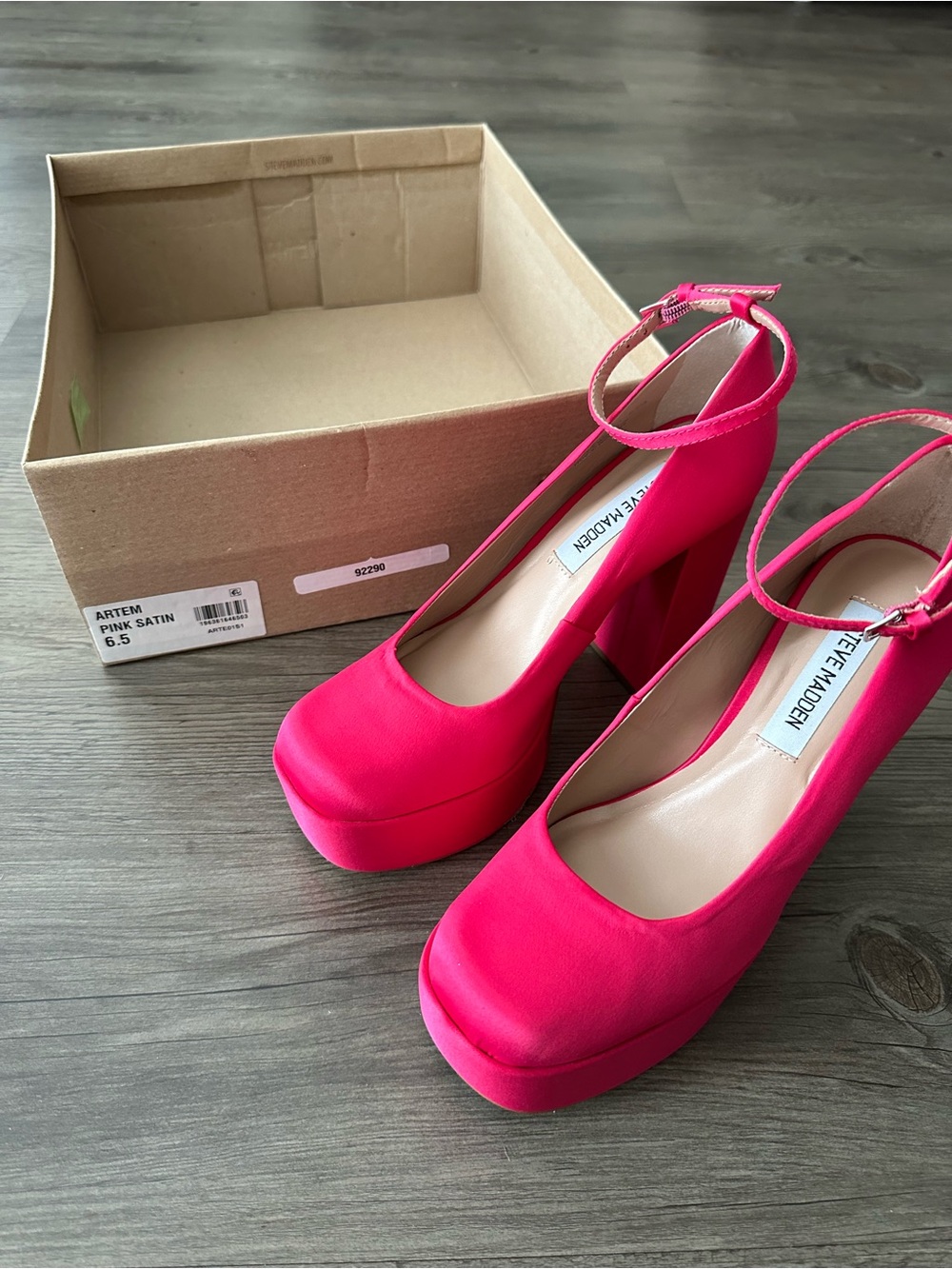 Steve Madden Hot Pink Satin Platform Ankle-Strap Heels